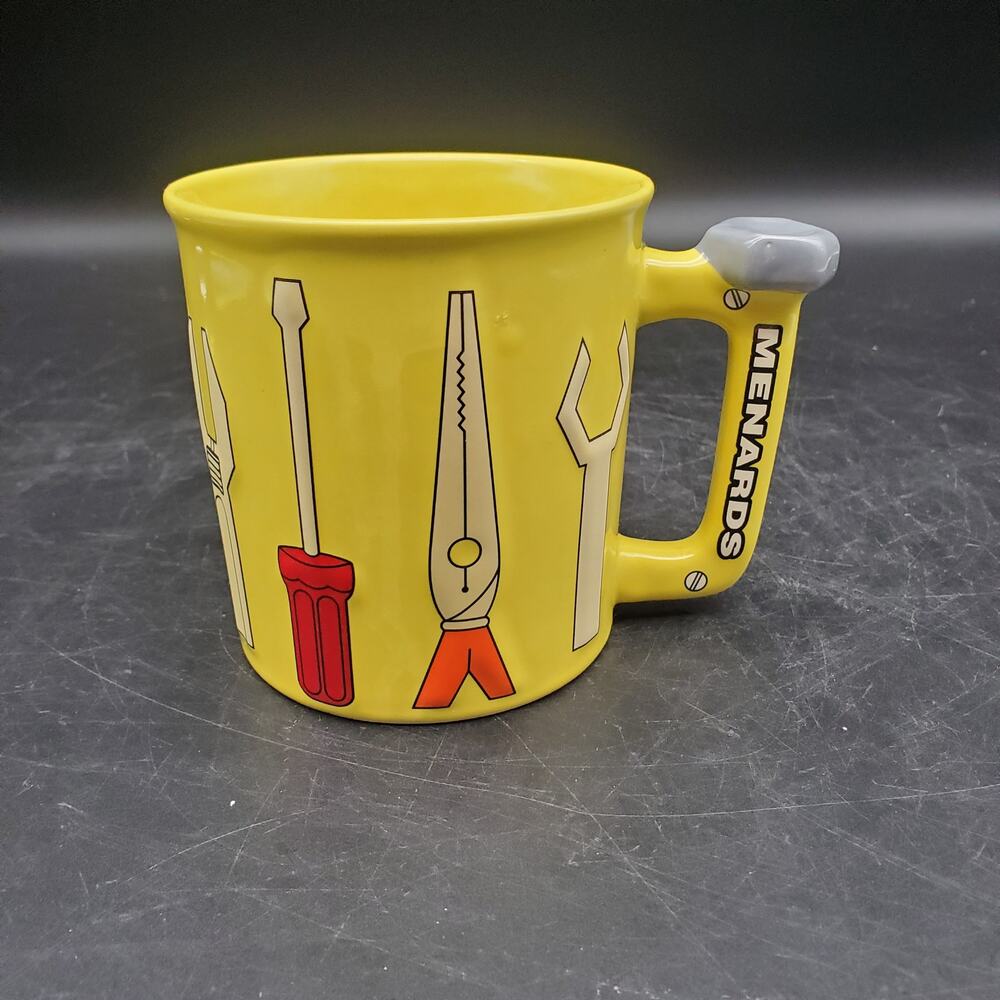 Menards Tool Handle Coffee Mug Yellow Ceramic Hardware Store Novelty Cup